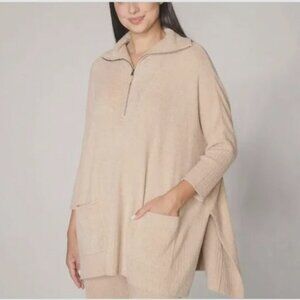 Barefoot Dreams Beige Half Zip Rolled Edge Pockets Tunic Pullover Sweater XXS/XS